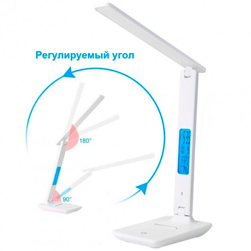 Настільна LED лампа TX26C0 з бездротовою зарядкою 10Вт, USB, дисплеєм і будильником, біла Київ - фото 2
