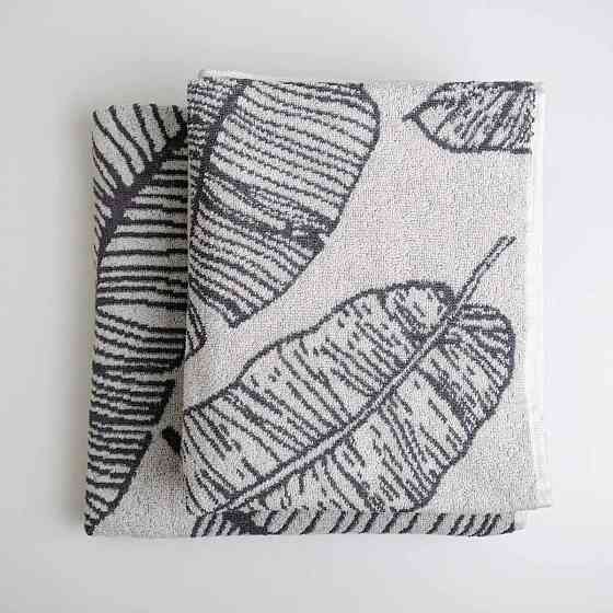 Набор махровых полотенец с рисунком перо 3шт GM Textile 50х90см, 50х90см, 70х140см 400г/м2 (Серый) Сумы