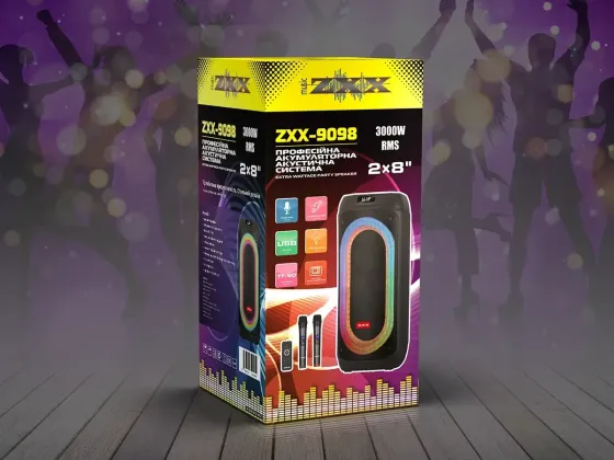 Портативна акустична колонка ZXX-9098 80Вт 2х8" Bluetooth, TWS, LED-підсвічування, 2 мікрофони та пульт ДК Одеса