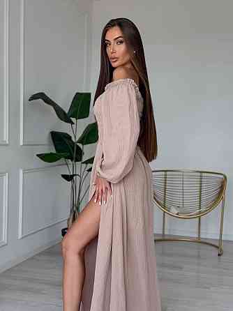 Жіноче романтичне плаття максі з натуральної тканини муслін 100% бавовна Беж, 46/48 Одеса