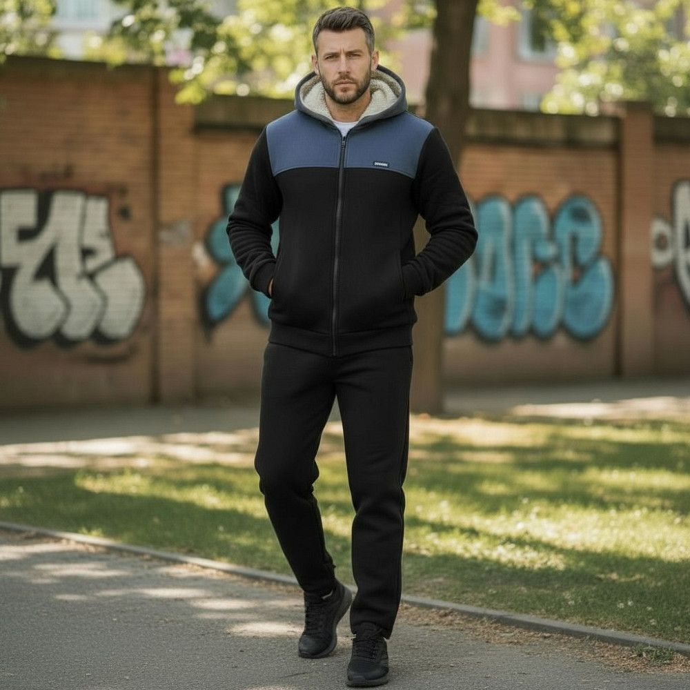 Зимовий чоловічий спортивний костюм на хутрі Чорно-сірий 56/58 Харків - фото 2