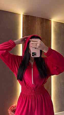 Жіночий стильний повсякденний комбінезон велюр плюш Червоний, 42/44 Одеса