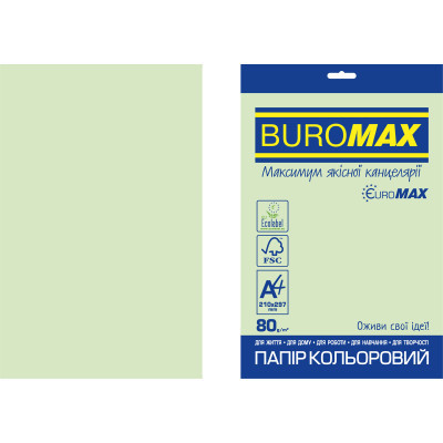 Бумага Buromax А4, 80g, PASTEL green, 20sh, EUROMAX (BM.2721220E-15) Винница - изображение 1