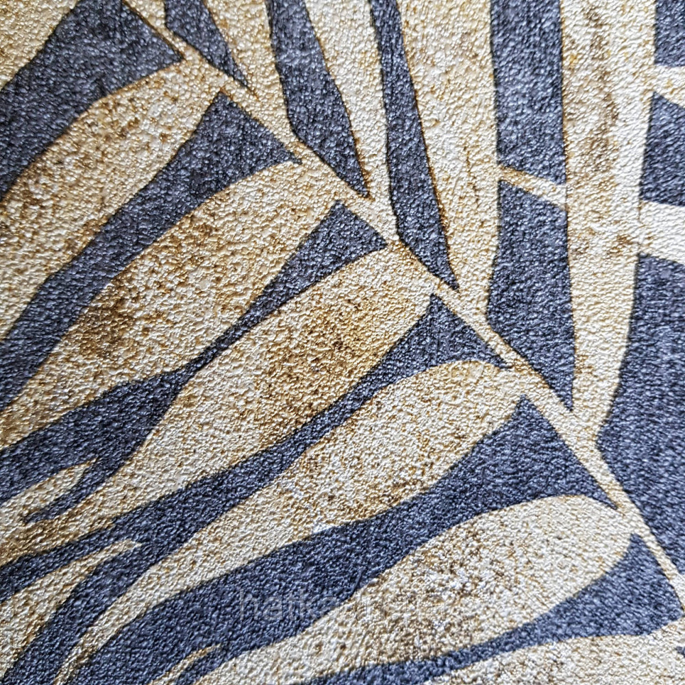 Шпалери вінілові на флізелін Rasch Linares 0.53х10 листя папороті жовті на чорному 617450 Київ - фото 4