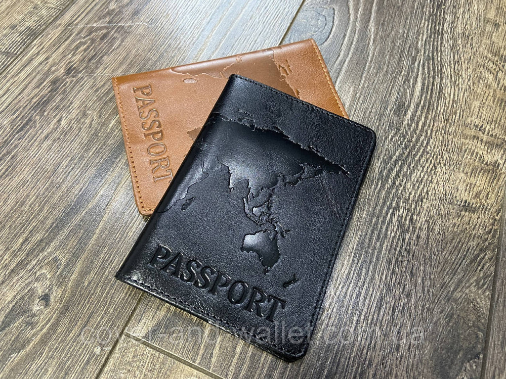 Жовта обкладинка на паспорт карта світу з гладкої шкіри ST Leather Чорний Київ - фото 6