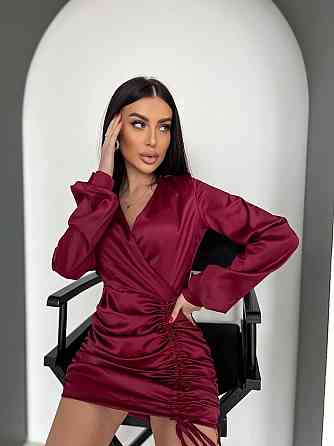 Жіноча романтична мініплаття костюмний атлас Бордовий, 44/46 Одеса