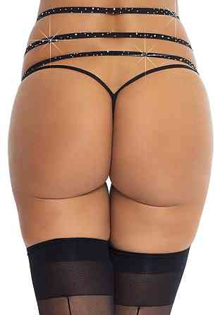 Пояс для панчіх зі стреп Leg Avenue Strappy Rhinestone Garterbelt Black One Size, стрази Sex Aura Київ