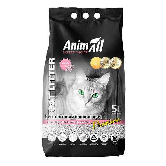 Бентонитовый наполнитель AnimAll Premium Baby Powder с ароматом детской пудры, для кошек, 5 л Киев