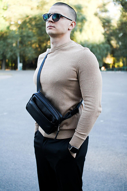 Кроссбоді, бананка із натуральної шкіри, шкіряна сумка на пояс SKILL Smart (Чорна) Суми - фото 4