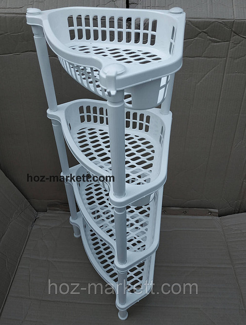 Кутова етажерка біла пластикова для ванни та кухні 4 яруси Харків - фото 9