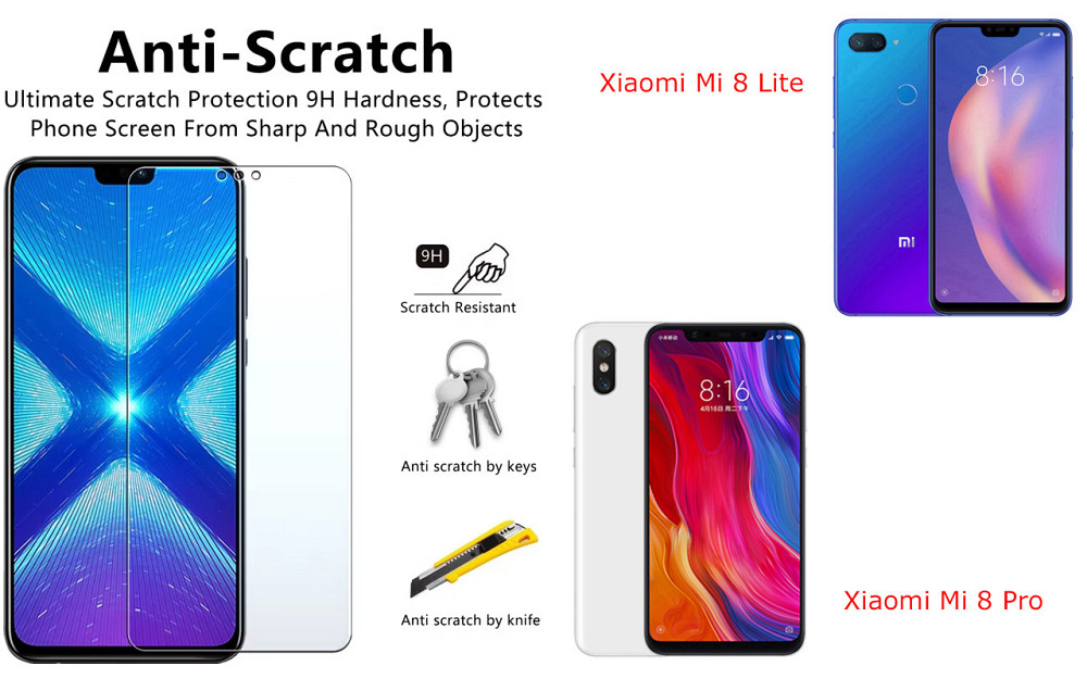 Захисне скло NeoGlass для Xiaomi Mi 8 Lite, Mi 8 Pro – надпрозоре та стійке Київ - фото 1