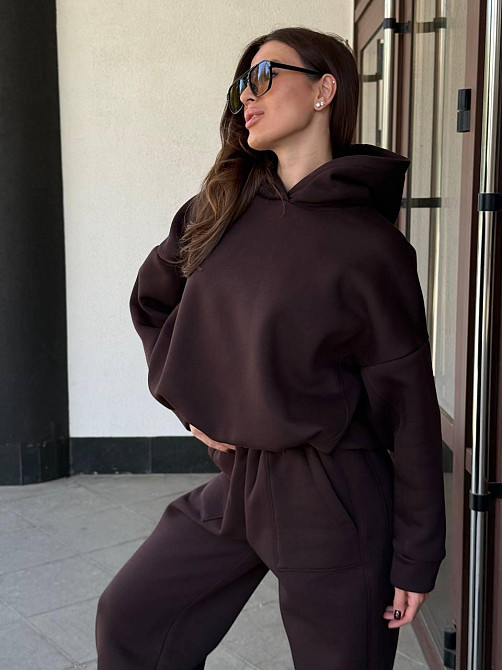 Базовий жіночий костюм з об’ємним худі Коричневий 42/46 Харків - фото 3