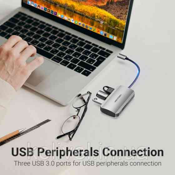 Хаб USB 3.1 Type-C -> 3хUSB 3.0/SD/TF/PD 100W 6-in-1 Vention (TNHHB) Київ