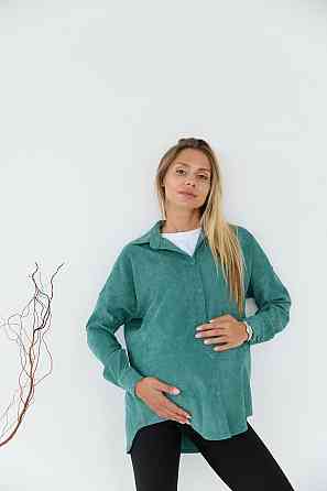 Жіноча сорочка для вагітних стилю oversize з мікровельвету Varna розмір 2XL-3XL Lullababe темно-оливкова Кривий Ріг