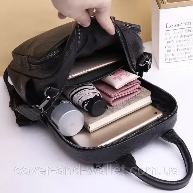 Жіночий міський рюкзак невеликого розміру чорного кольору зі шкіри Puos Київ - фото 5