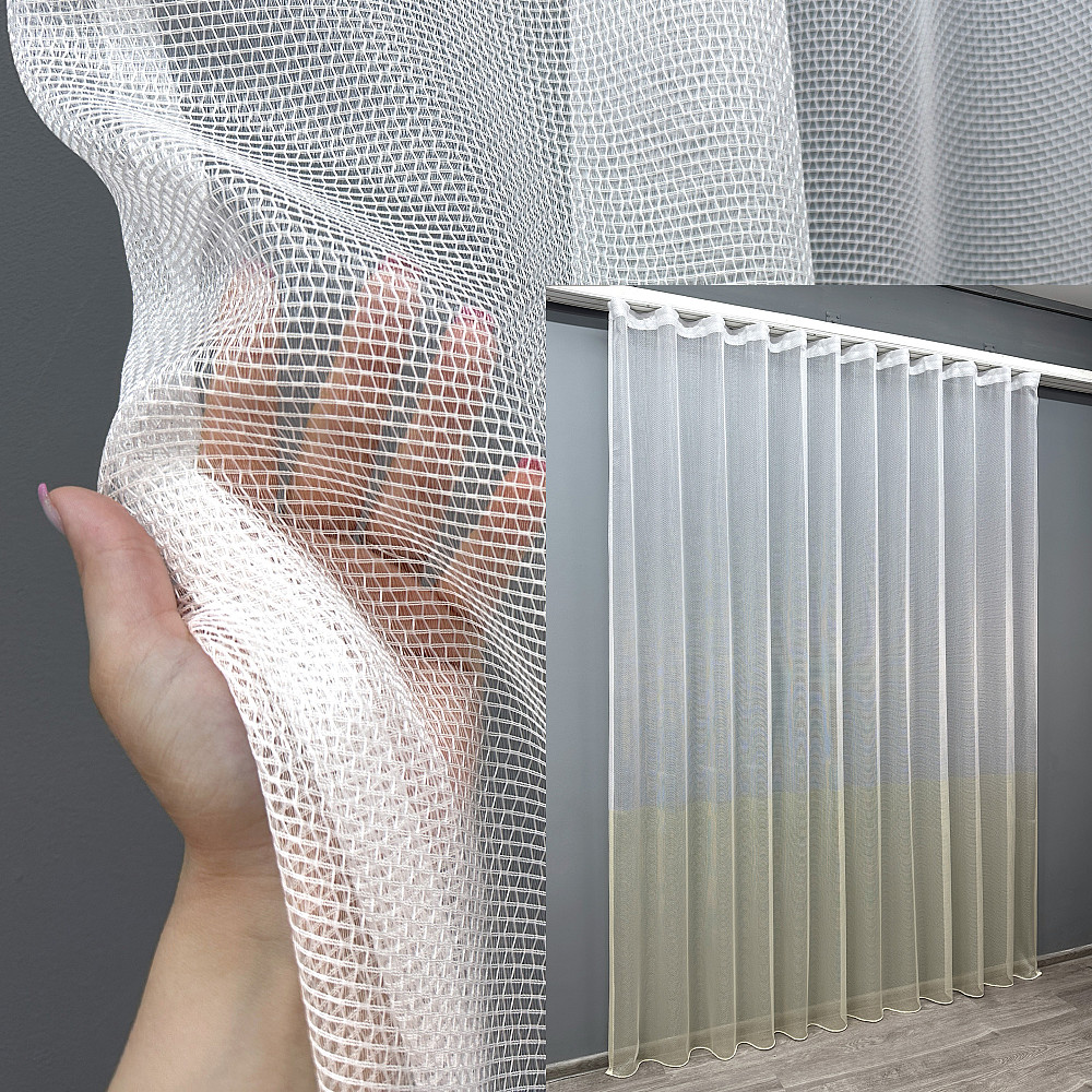 Тюль VR-Textil 1744т Сітка Льон Білий з молочним 300х250 см (42-0757) Київ - фото 1