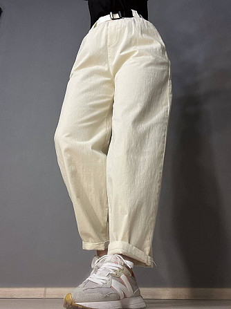 Брюки женские A-N 712 МОМ jeans широкие бананы облегченный тонкий коттон с ремнем молочные, молочний Одесса - изображение 1