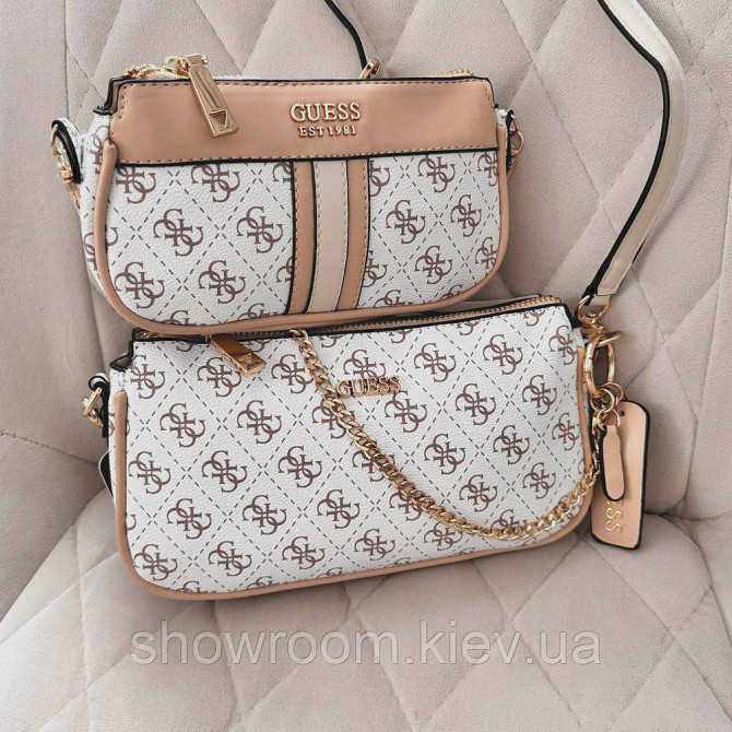 Женская сумочка с органайзером на плечо Guess (1211) белая Киев - изображение 10