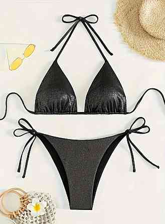 Купальник раздельный шторки блестящий женский S черный Киев