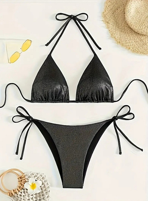 Купальник раздельный шторки блестящий женский S черный Киев - изображение 2