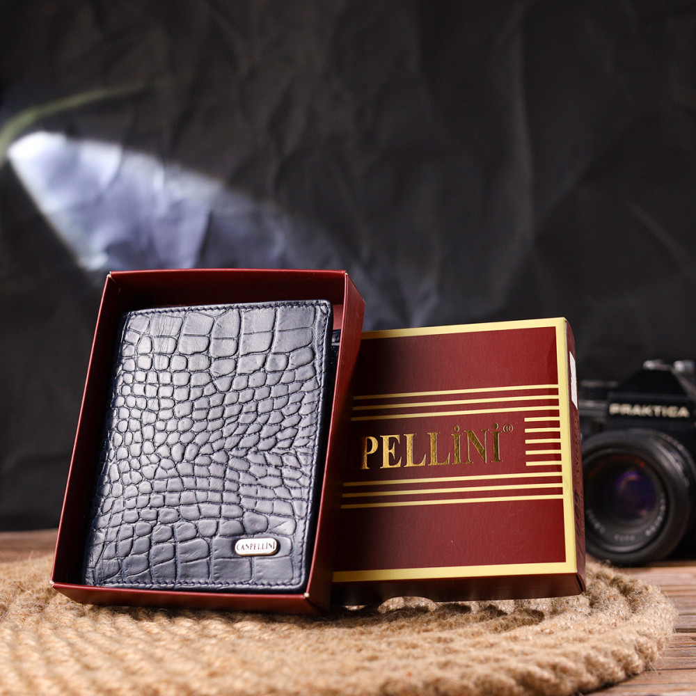 Необычное мужское портмоне из натуральной фактурной кожи Синее (CANPELLINI) Киев - изображение 4