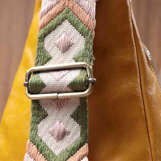 Яскрава жіноча сумка з екошкіри з акцентом на текстильну лямку Vintage 22775 Жовтий Київ