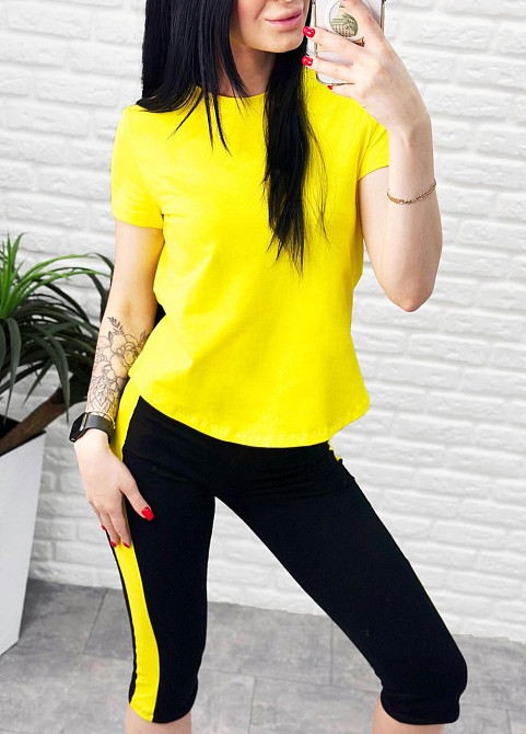 Спортивний костюм з бриджами "Dion" оптом | Норма Жовтий, 46-48 Київ - фото 5