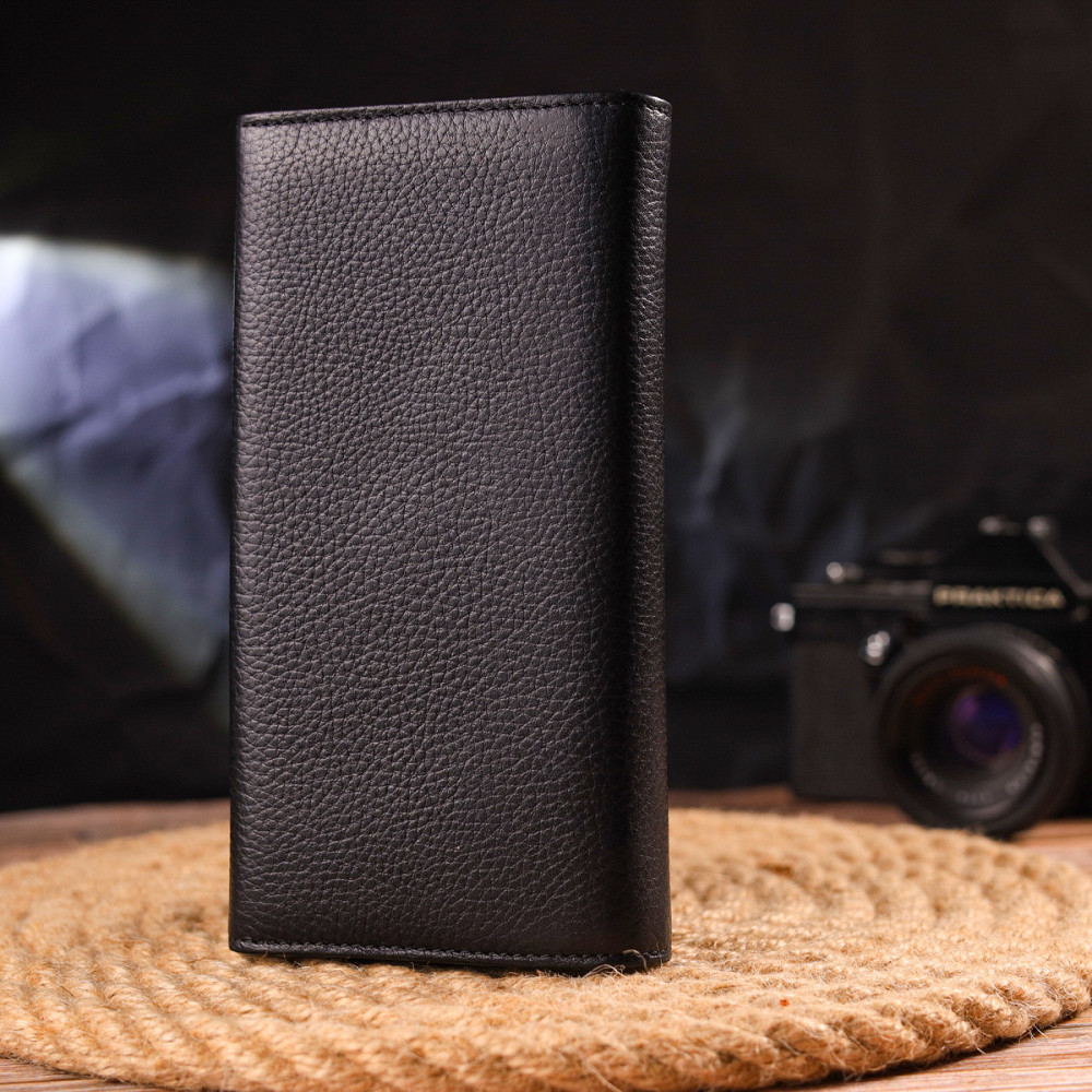 Классическое женское портмоне с монетницей из натуральной кожи Черное (CANPELLINI) Киев - изображение 3