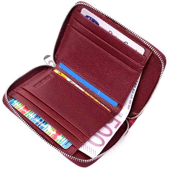 Симпатичний шкіряний гаманець для жінок на блискавці з тисненим логотипом виробника ST Leather 19491 Бордовий Київ