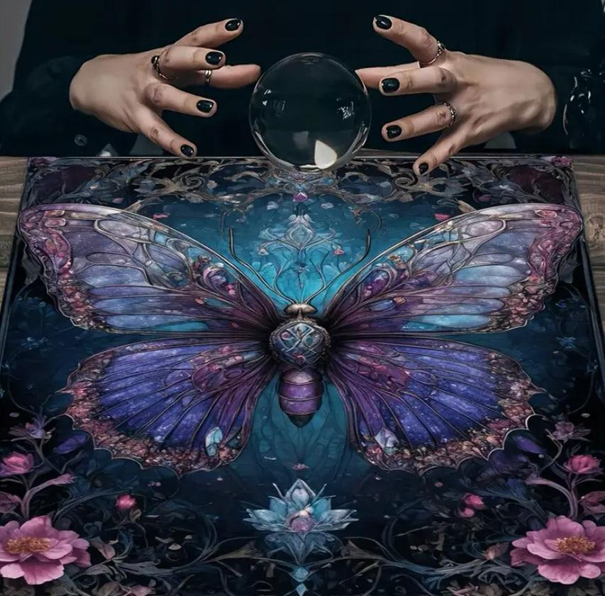 Алтарная скатерть с бабочкой и цветами для карт Таро и Рун. Скатерть для гадания 49*49 см. Киев - изображение 4