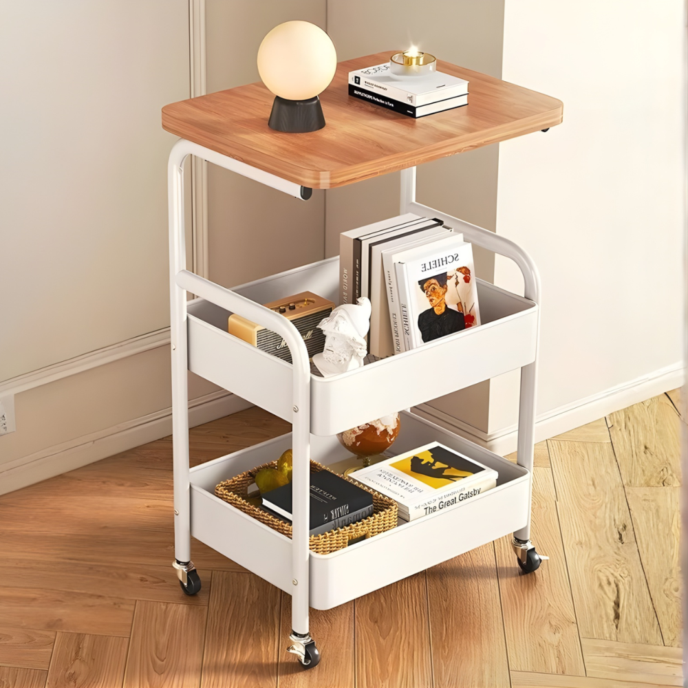 Полка 3-ярусная для хранения,металлическая передвижная тумба для спальни,кухни приставной столик на колесиках Каменец-Подольский - изображение 1