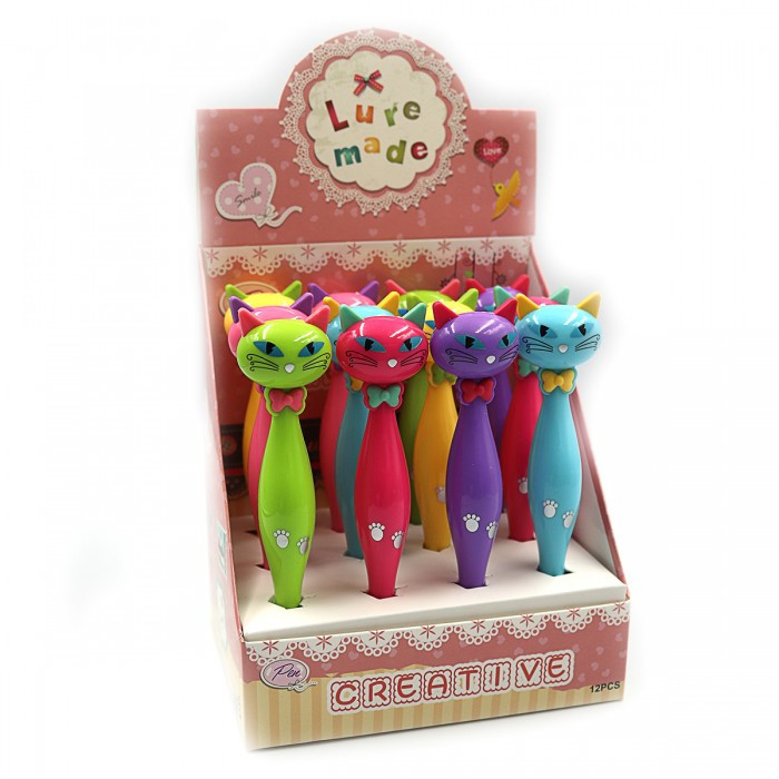 DSCN9665 Ручка детск. с игрушкой "Cat", синяя, mix, 12шт/этик., шт Київ - фото 1