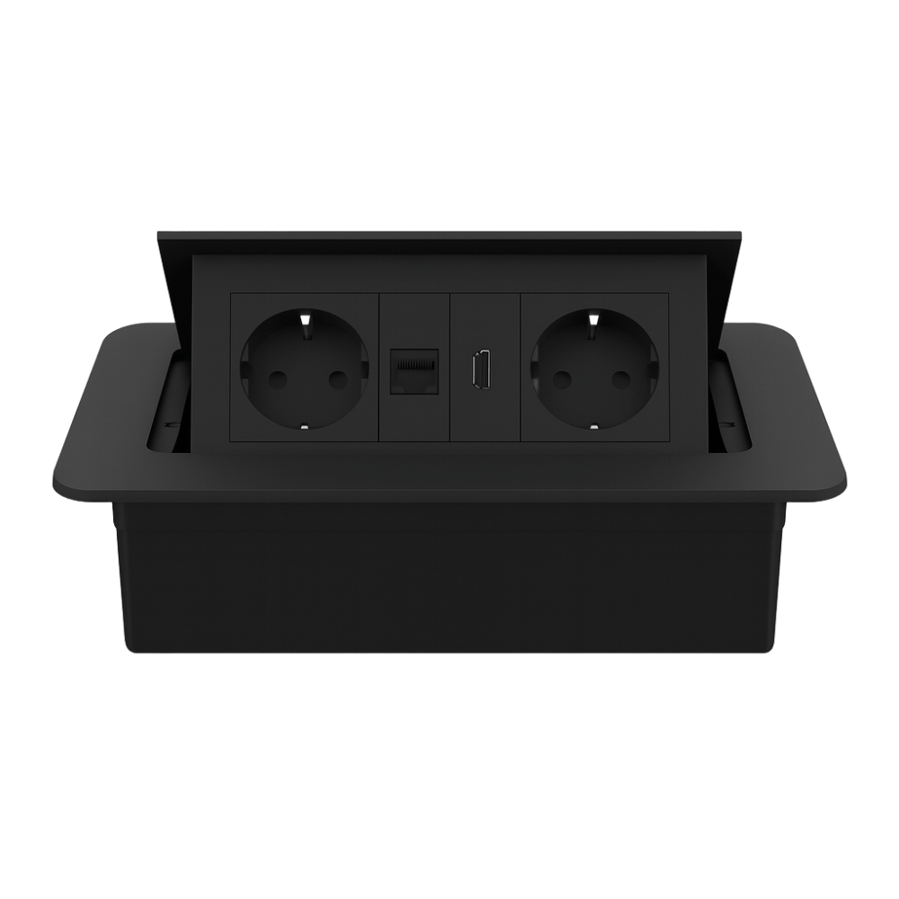 Меблева розетка потрійна LIVOLO чорна, вбудована у стільницю для офісу/конференц-залу/кухні, з інтернет RJ-45, HDMI, висувна, з заземленням, плавне ві Коломия - фото 6