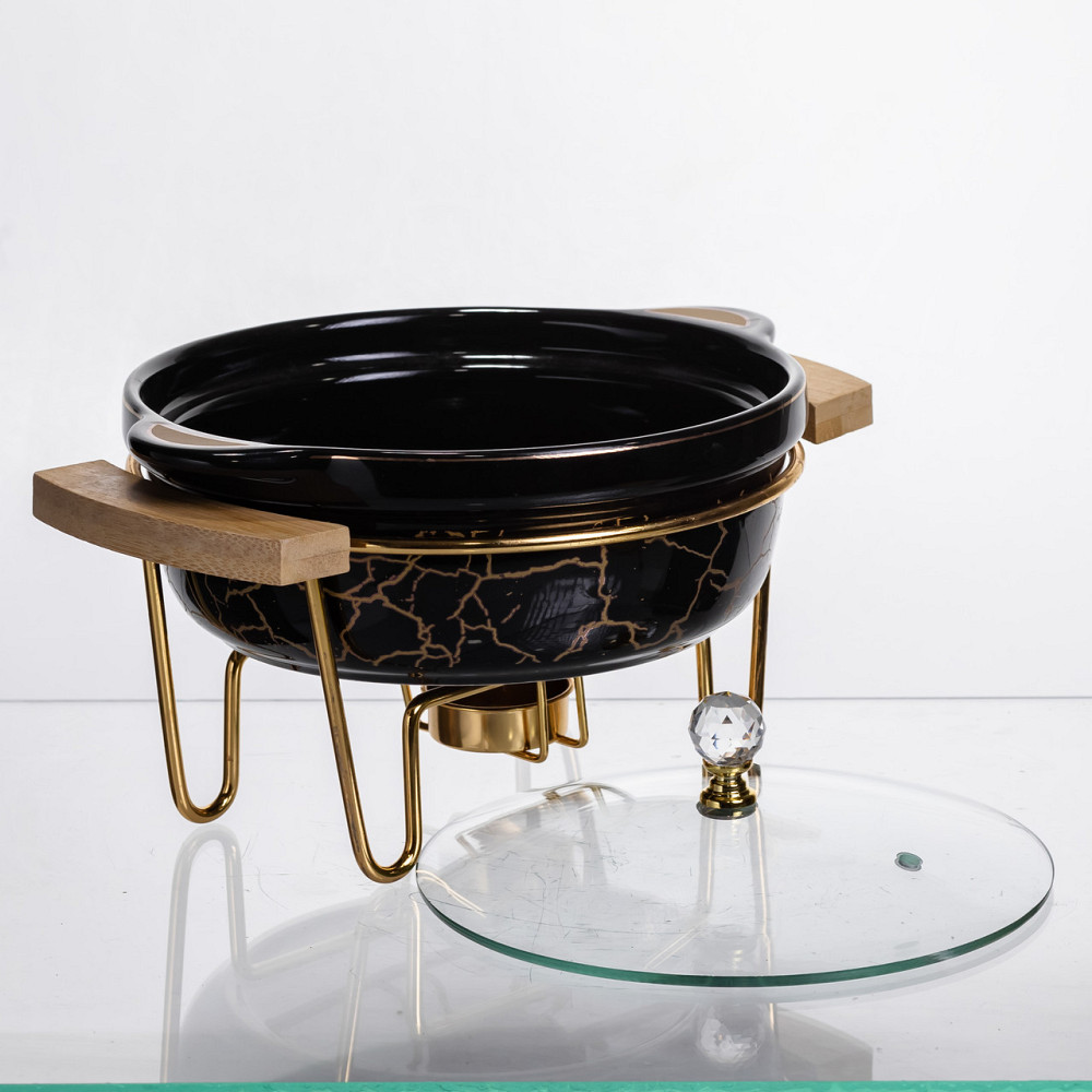 Yiwu Марміт порцеляновий настільний круглий 800 (мл) мармітниця з підігрівом Зелений мармур LC- Коломыя - изображение 3