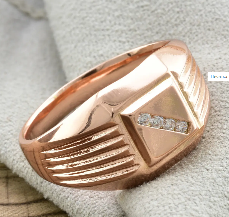 Печатка Xuping 11687 белые фианиты, ширина 12 мм, позолота РО, вес 5,7 г., размер 19, мужская Киев - изображение 2