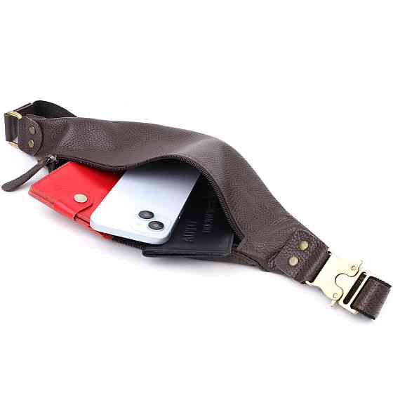 Модная сумка бананка для мужчин из зернистой натуральной кожи Shvigel 23137 Коричневый Киев