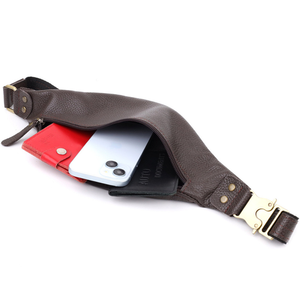 Модная сумка бананка для мужчин из зернистой натуральной кожи Shvigel 23137 Коричневый Киев - изображение 4