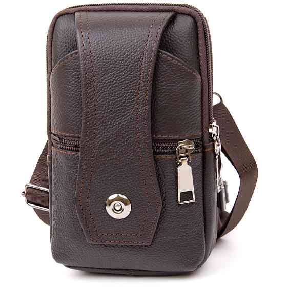 Сумка чоловіча на пояс на два відділення з хлястиком Vintage 20451 Коричнева Київ