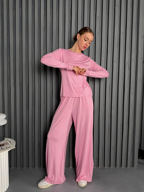 Женский базовый повседневный костюм из легкой вискозы Розовый Одесса - изображение 8