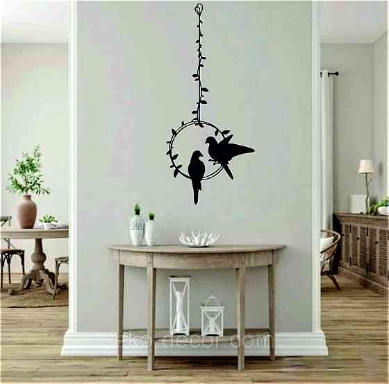 Декоративное настенное Панно «Две птички», Декор на стену 110*48 см, Черный Киев