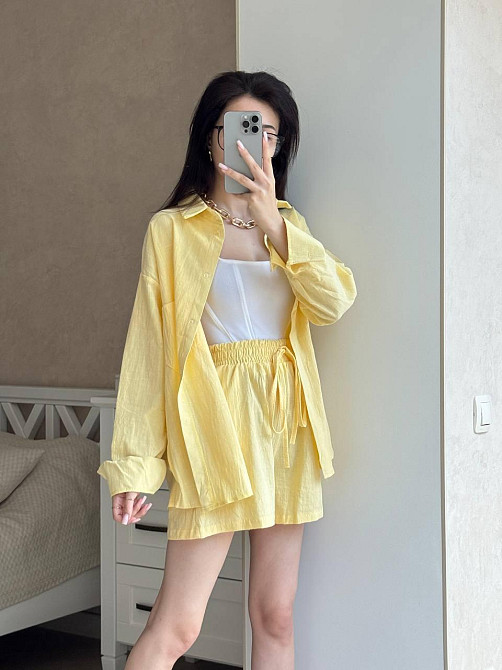 Жіночий літній костюм двійка: сорочка і шорти турецький льон жатка Одеса - фото 2