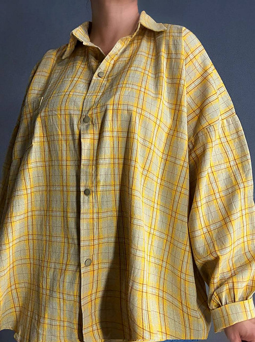 Сорочка жіноча A-N 7866 супероверсайз у клітинку широка, жовтий, one size Київ - фото 14