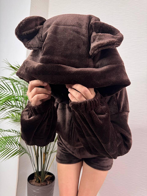 Женская теплая повседневная махровая пижама плотная двухсторонняя махра Шоколад Одесса - изображение 7
