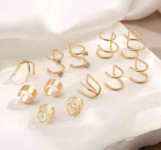 Набор из 12 золотистых каффов на ухо без прокола Киев
