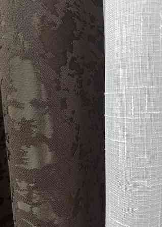 Комплект штор VR-Textil Льон Мармур 100х270 2шт і Тюль 400х270 1910ш-115т Венге з білим 71-130/2 Київ