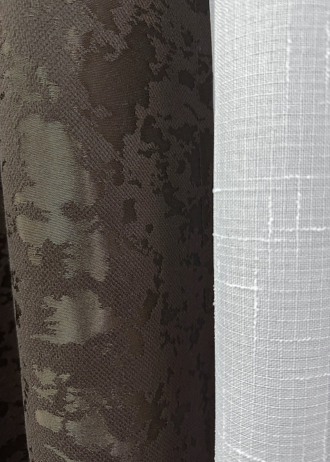 Комплект штор VR-Textil Льон Мармур 100х270 2шт і Тюль 400х270 1910ш-115т Венге з білим 71-130/2 Київ - фото 5