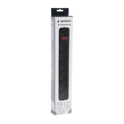 Фільтр мережевий 6 розеток 1,8 м з вимикачем 4500А чорний SPG6-G-6B Gembird Житомир - изображение 5