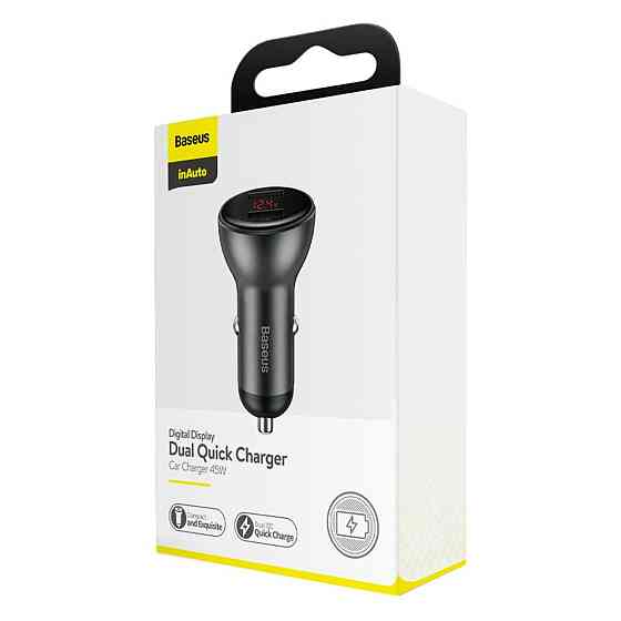 Автомобільний зарядний пристрій Baseus Digital Display Dual SCP  U+U 45W Gray Київ