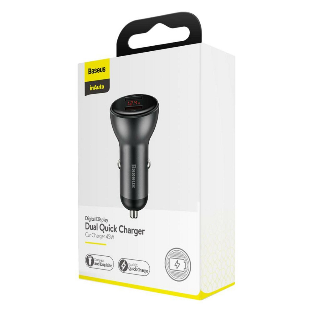 Автомобільний зарядний пристрій Baseus Digital Display Dual SCP  U+U 45W Gray Київ - фото 2