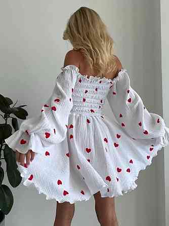 Женское нежное романтичное мини платье с сердечками муслин 100% хлопок Одесса